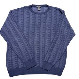 Mino Milano Blue Textured Wool Blend Crewneck Sweater Men's L Made in Italy L